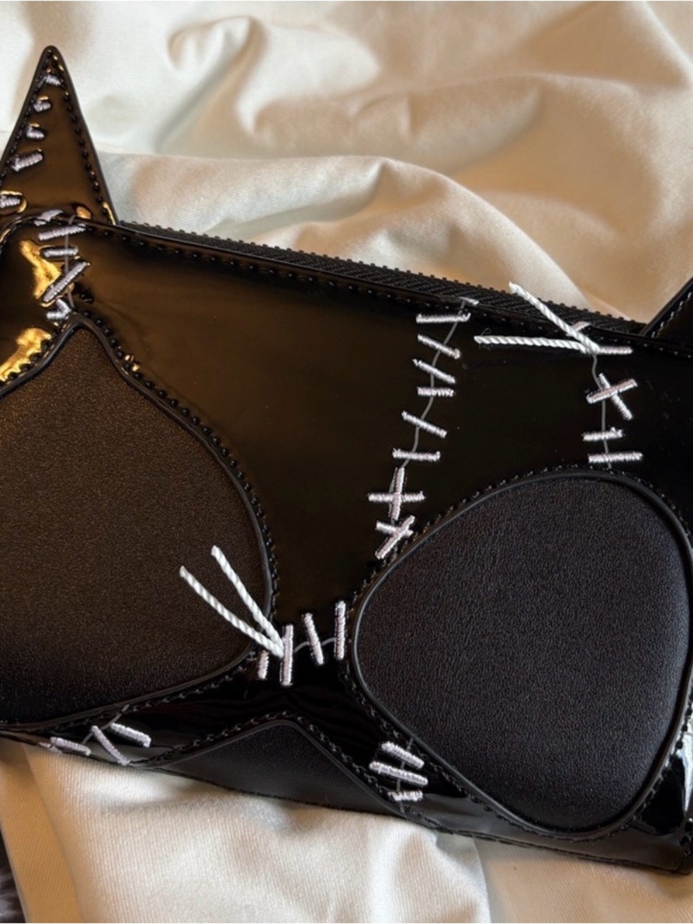 Loungefly Black Patent Catwoman  Clutch with White Stitching